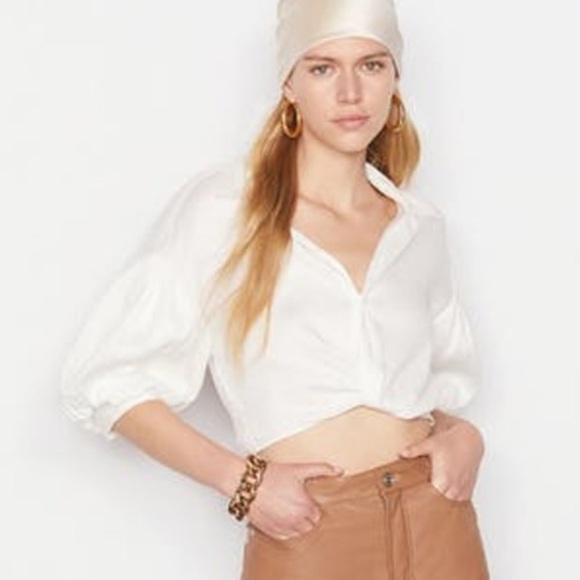 Frame Voluminous Twist Blouse White Cream Linen Puff Sleeve Size Large - Picture 6 of 16